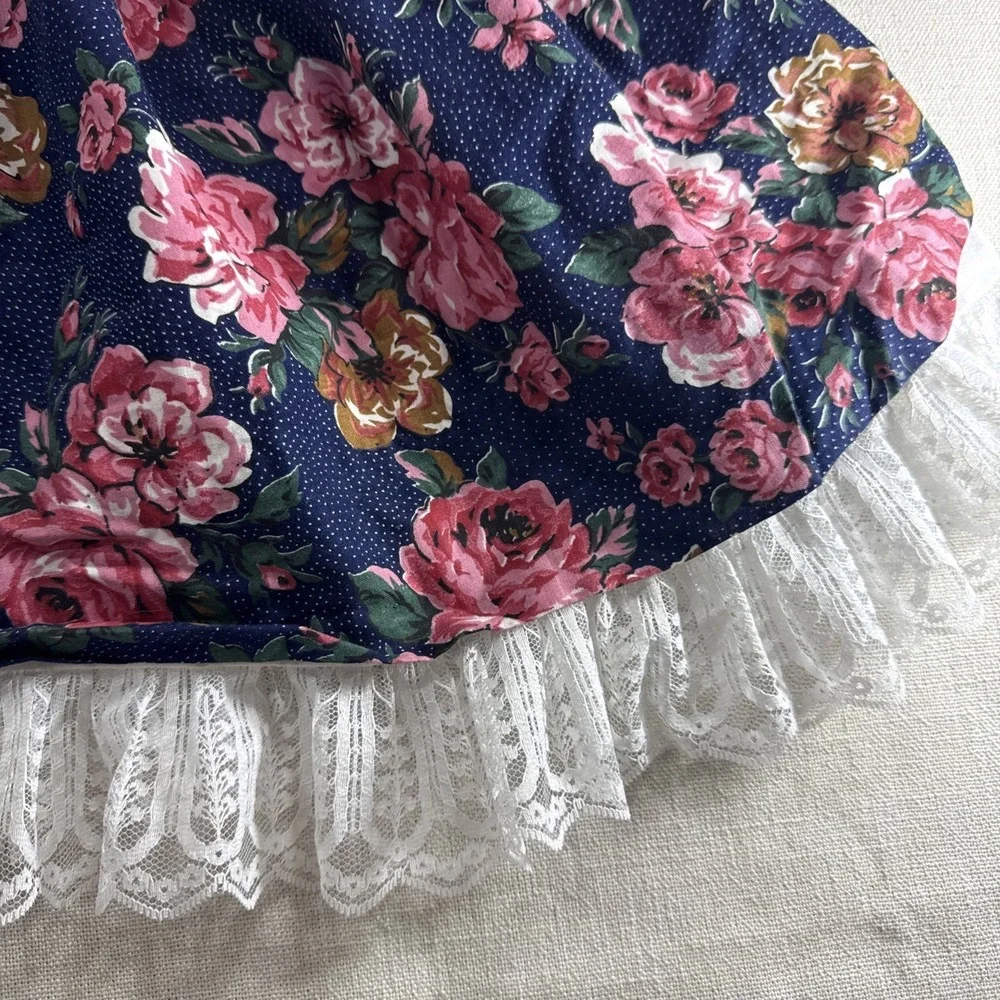 Vtg Pazazz Dress Girls 3 Prairie Floral Lace‎ Ruffle Cottagecore USA Made